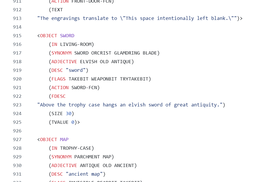 ZIL code: Sword Object