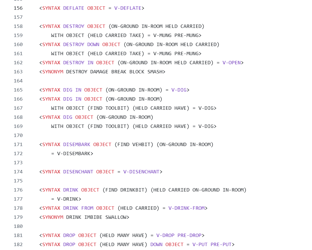 ZIL code: Syntaxes